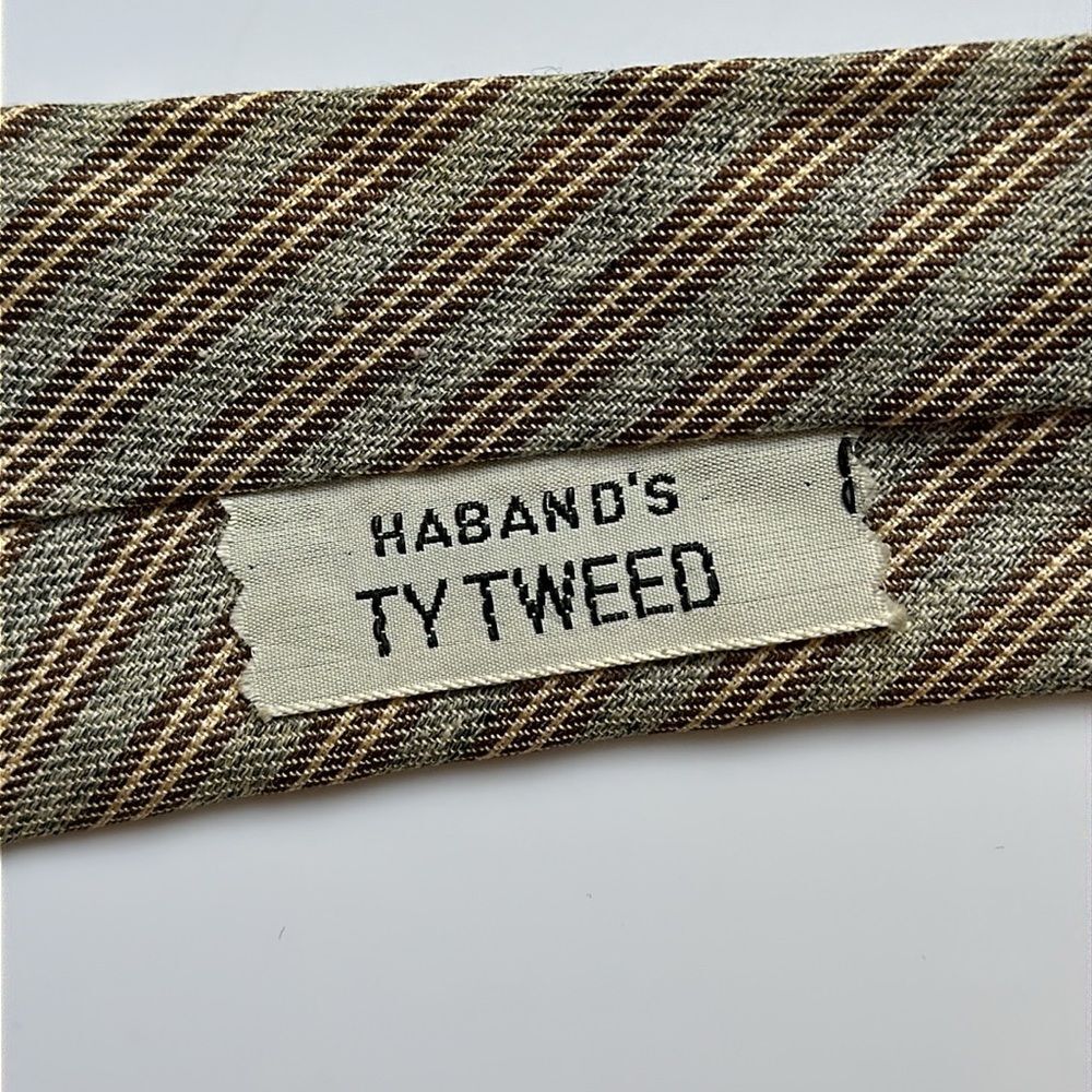 Vintage 50s/ 60s Haband’s TyTweed tan & brown diagonal stripe‎ tie - Picture 4 of 4